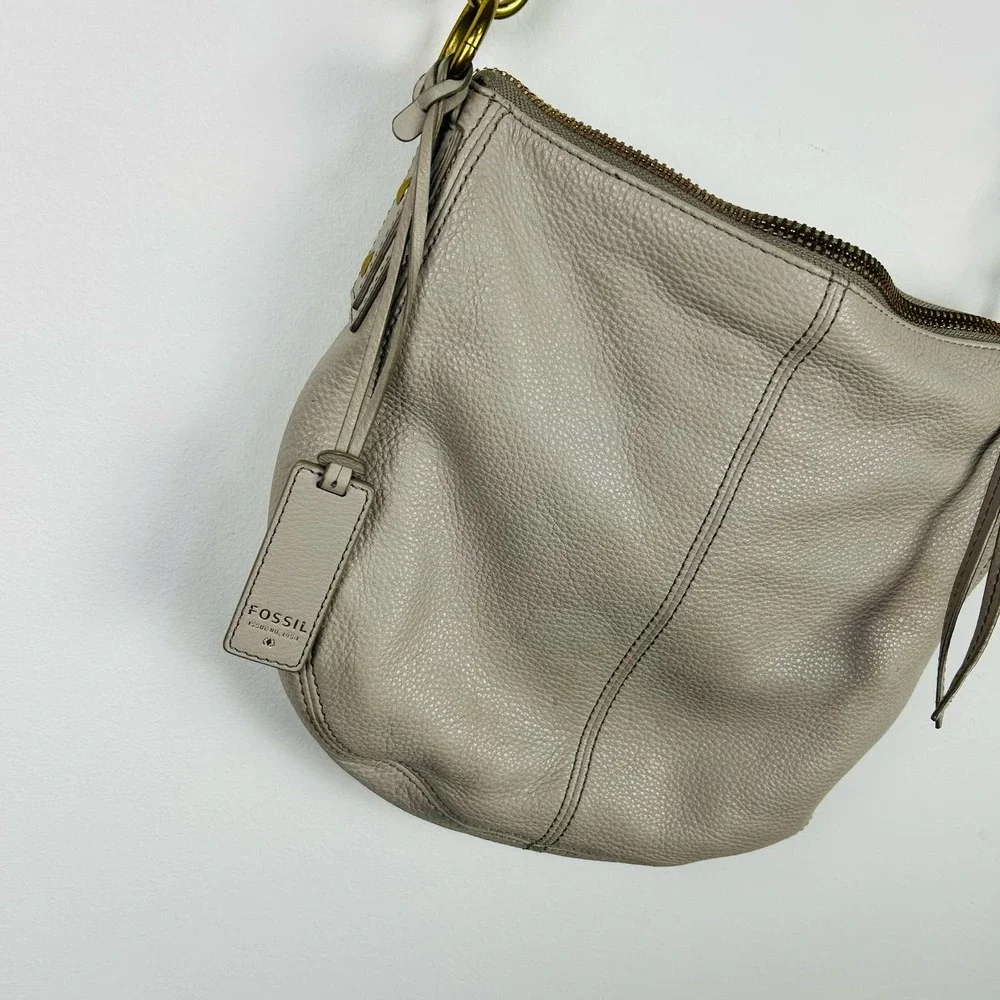 Fossil Gray Leather Crossbody Purse